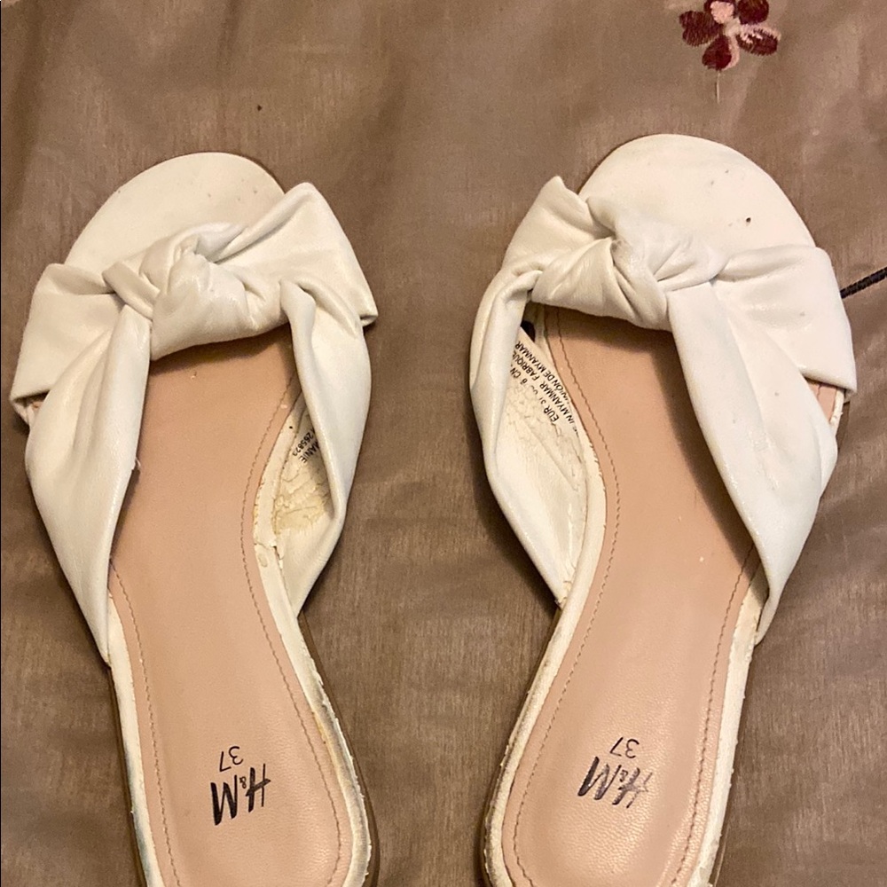 H&M White Knotted Slide Mules